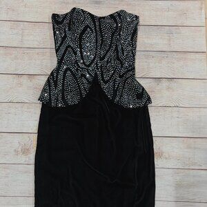 🖤 Vintage 80s Eco Fashion Creations Rhinestone Peplum Dress — Size S